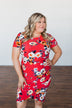 Infatuated By You Floral Cinched Dress- Deep Coral