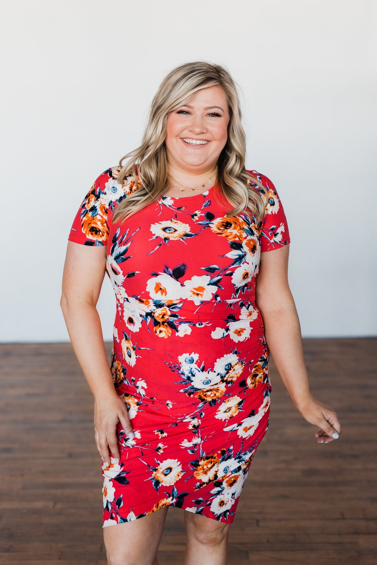 Infatuated By You Floral Cinched Dress- Deep Coral