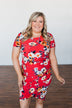 Infatuated By You Floral Cinched Dress- Deep Coral