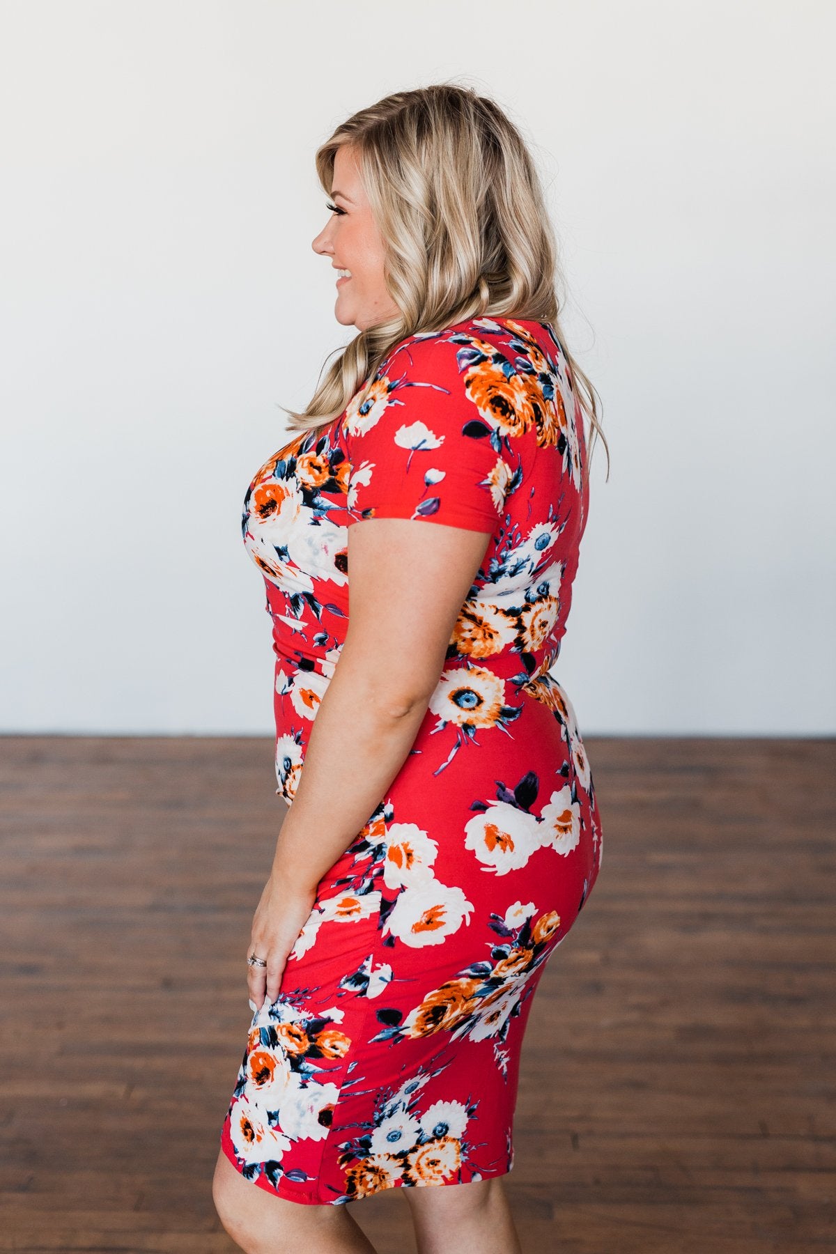 Infatuated By You Floral Cinched Dress- Deep Coral