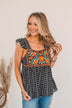 Festive Spirit Embroidered Tank Top- Black