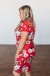 Infatuated By You Floral Cinched Dress- Deep Coral