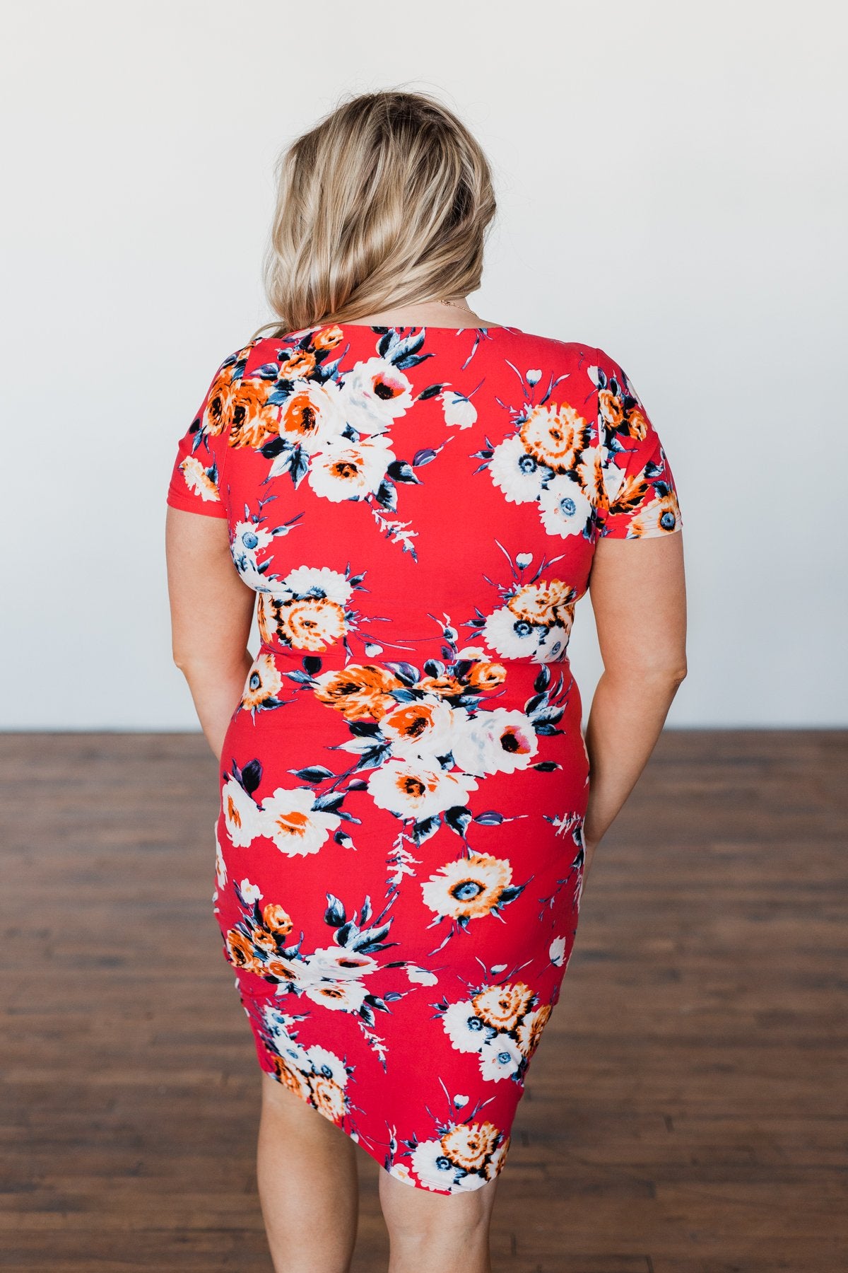 Infatuated By You Floral Cinched Dress- Deep Coral