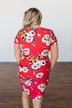 Infatuated By You Floral Cinched Dress- Deep Coral