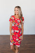 Infatuated By You Floral Cinched Dress- Deep Coral
