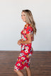 Infatuated By You Floral Cinched Dress- Deep Coral