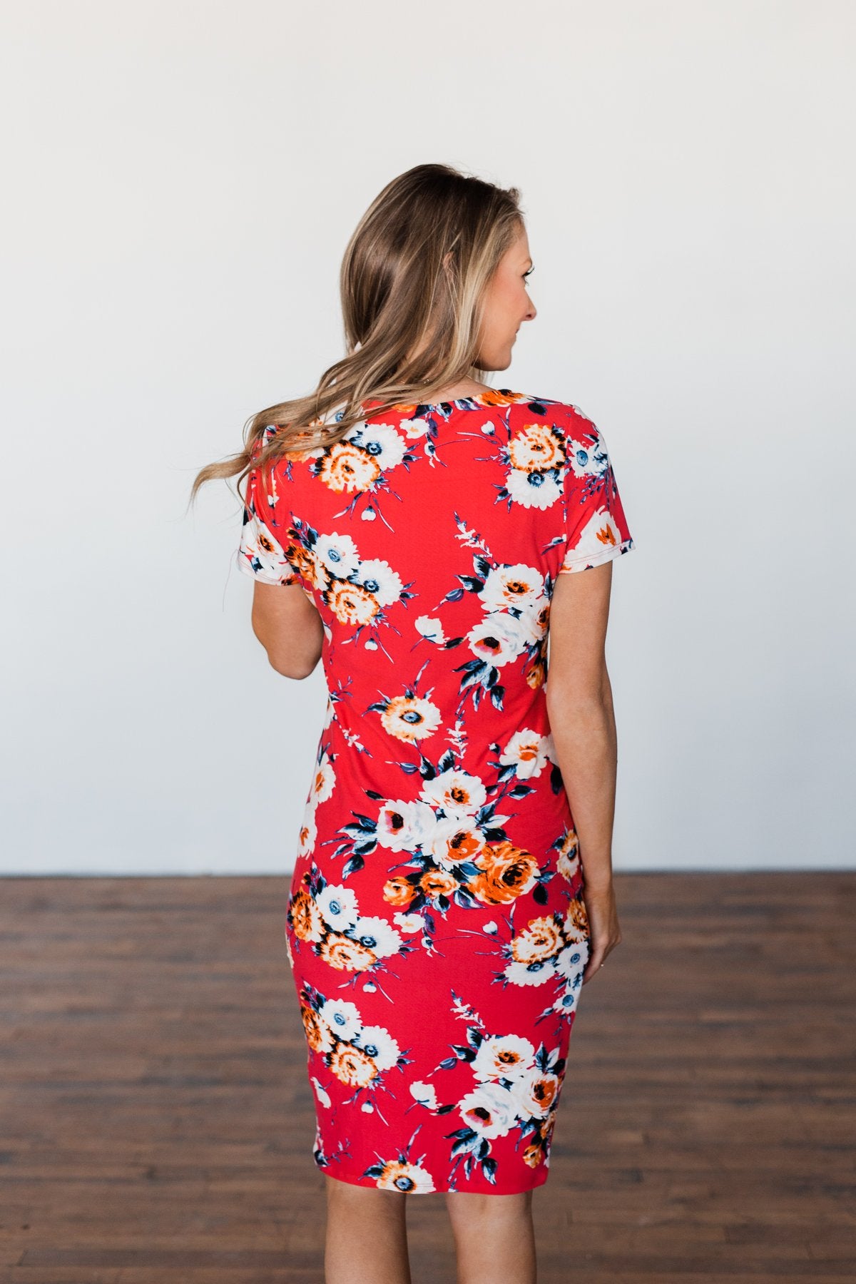 Infatuated By You Floral Cinched Dress- Deep Coral