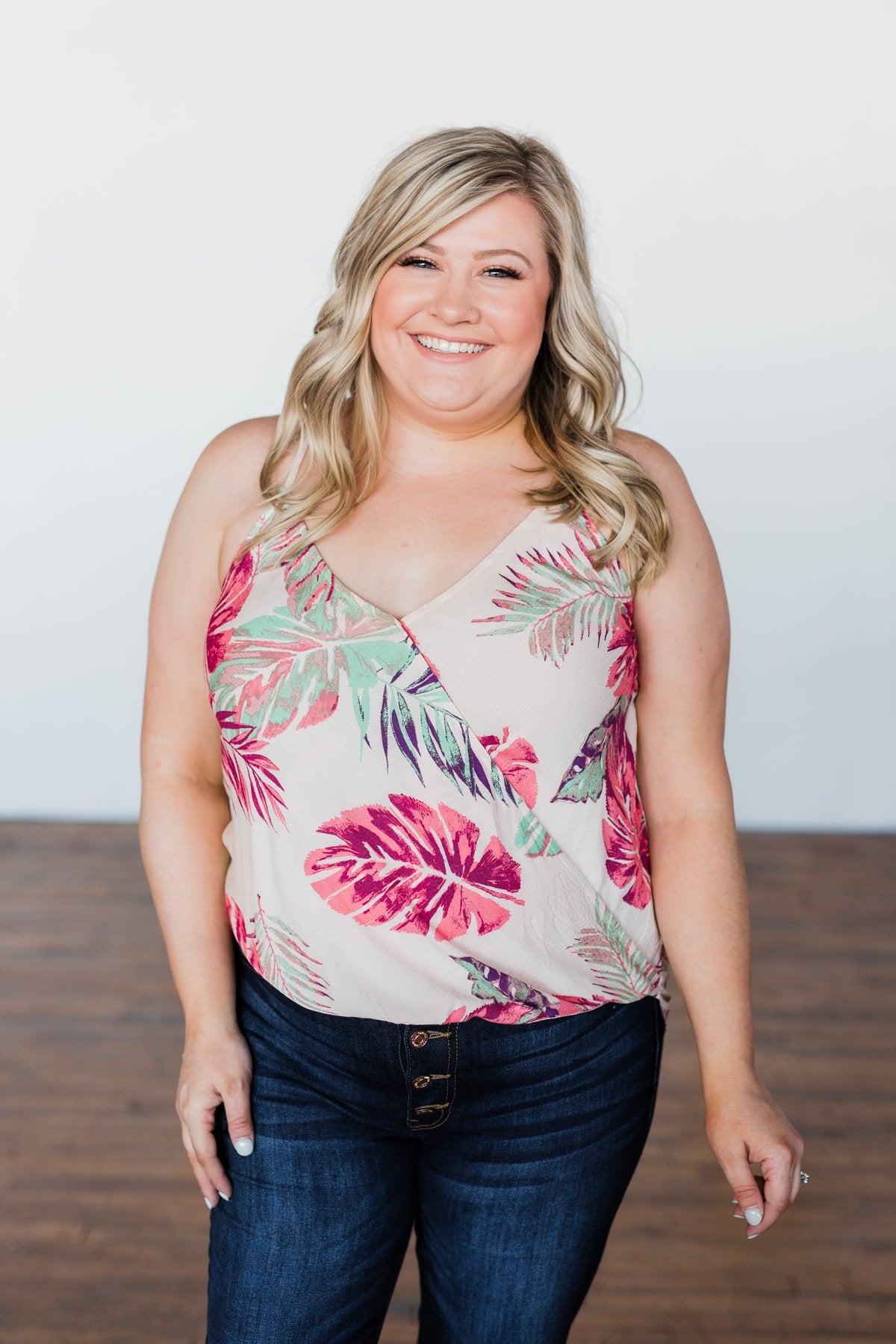 Hawaiian Breeze Floral Wrap Tank Top- Multi-Colored