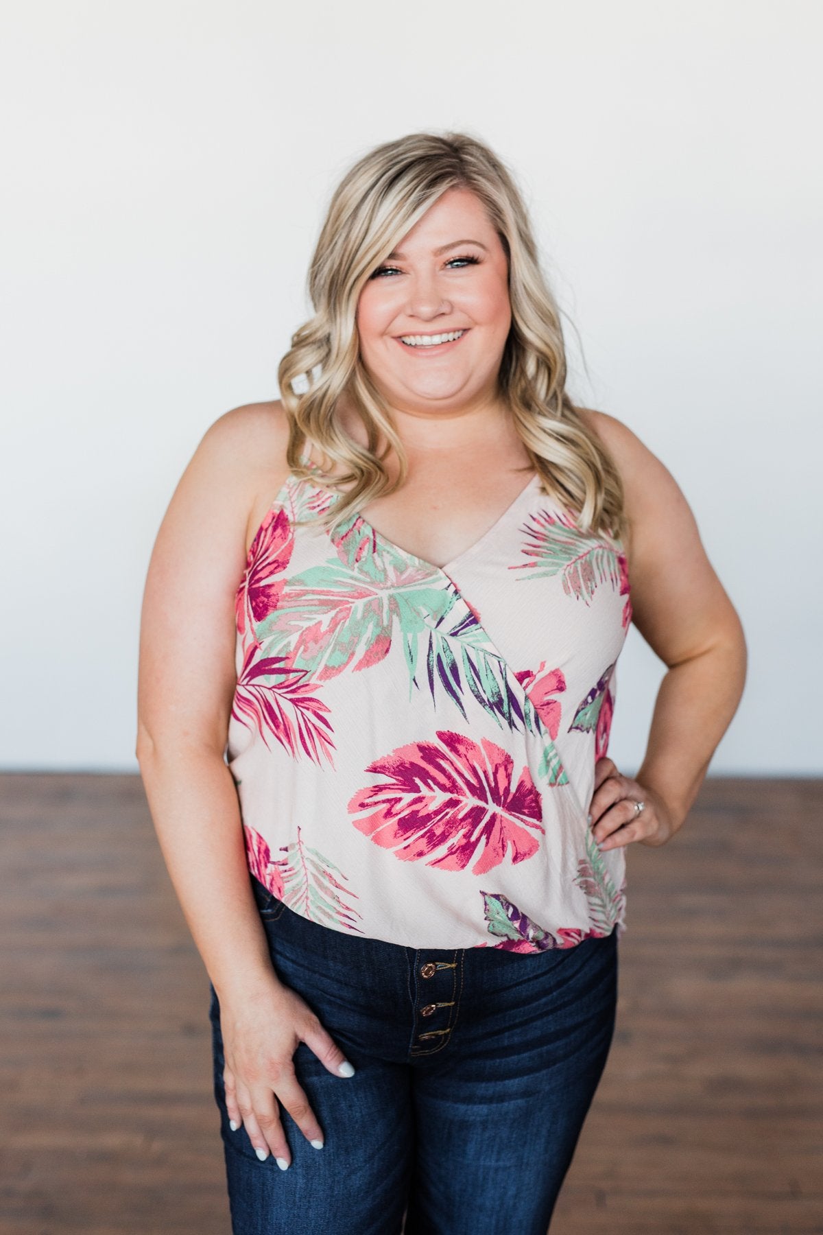 Hawaiian Breeze Floral Wrap Tank Top- Multi-Colored