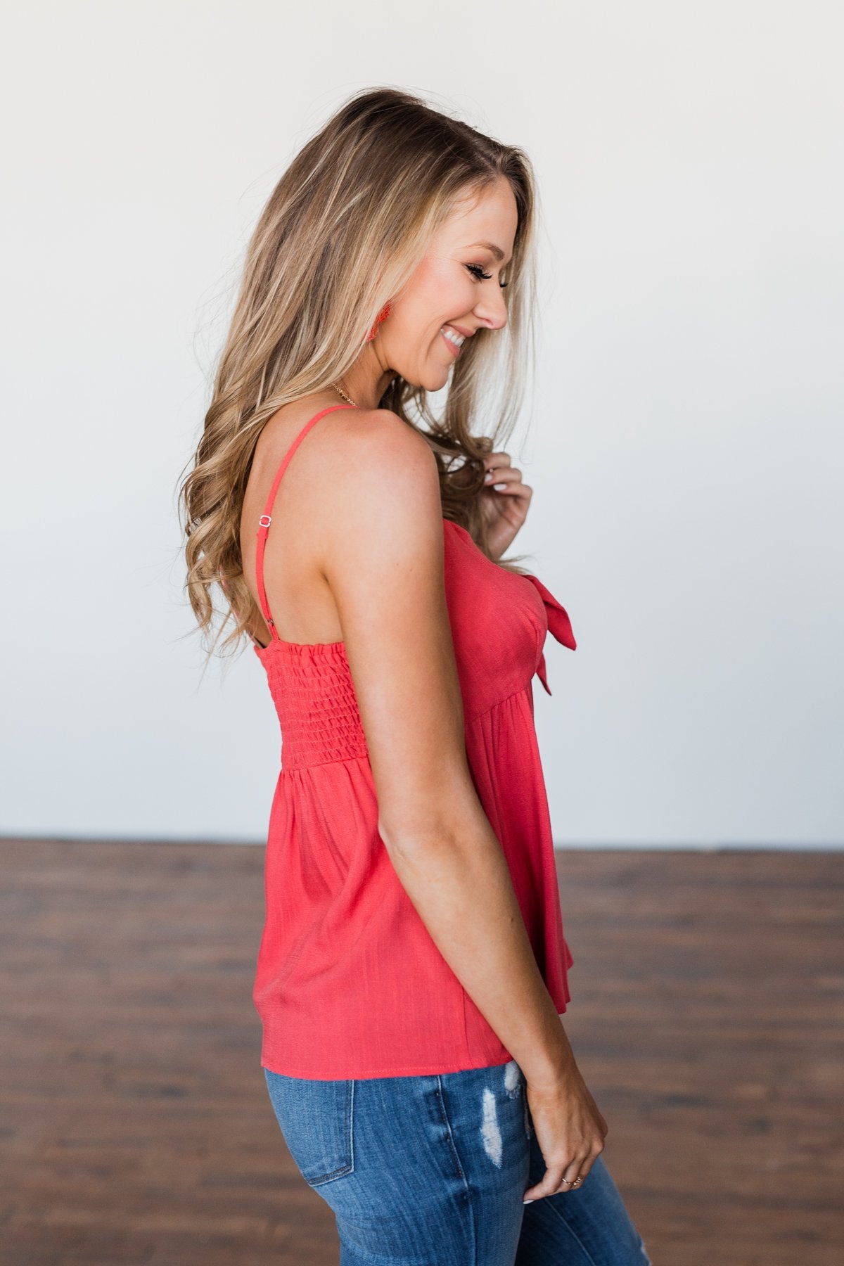 Better Than I Was Bow Tie Tank Top- Dark Coral