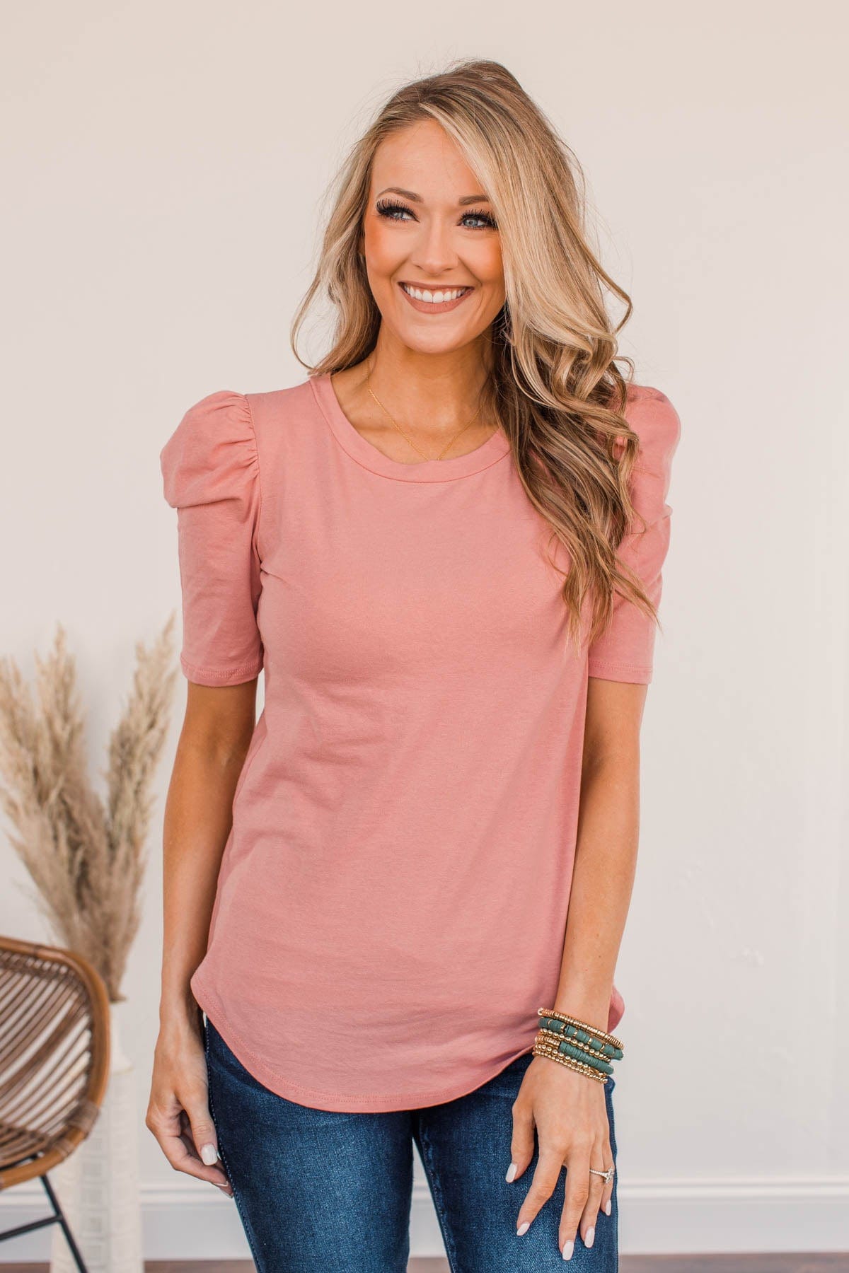 Fine And Dandy Puff Sleeve Blouse- Blush