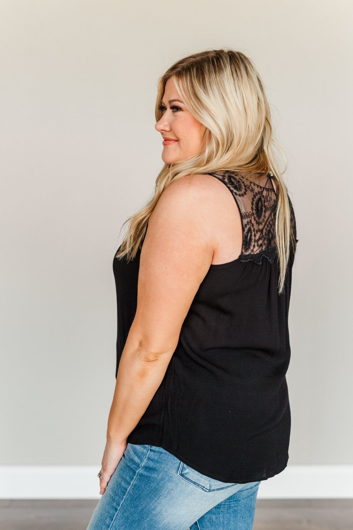 Black lace tank top plus size sale