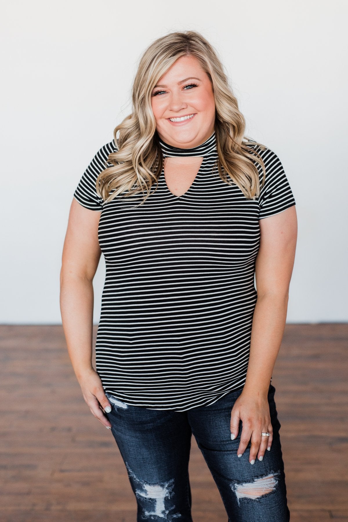 Learning To Fly Striped Keyhole Top- Black & Ivory