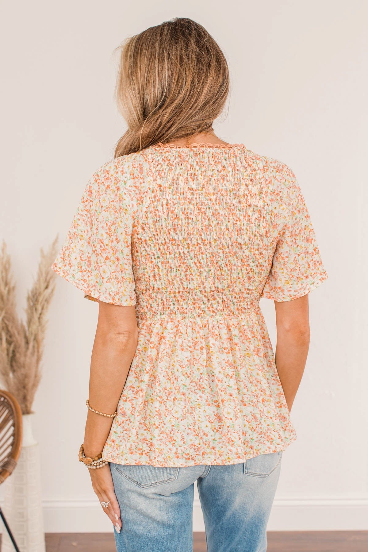 Blooming Lilies Smocked Blouse- Peach