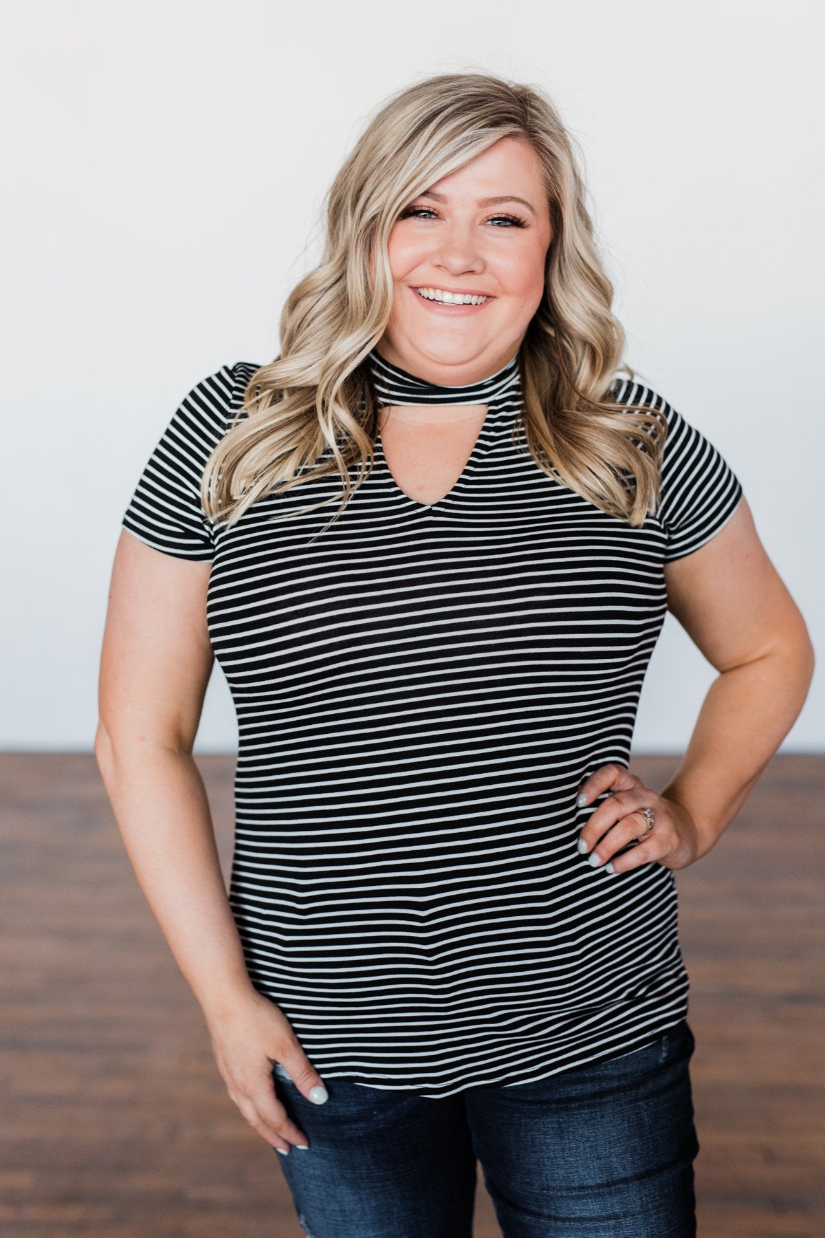 Learning To Fly Striped Keyhole Top- Black & Ivory