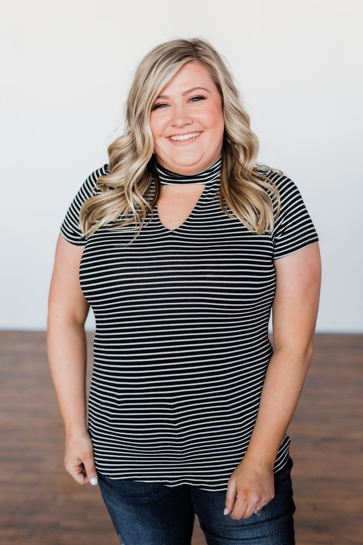 Learning To Fly Striped Keyhole Top- Black & Ivory