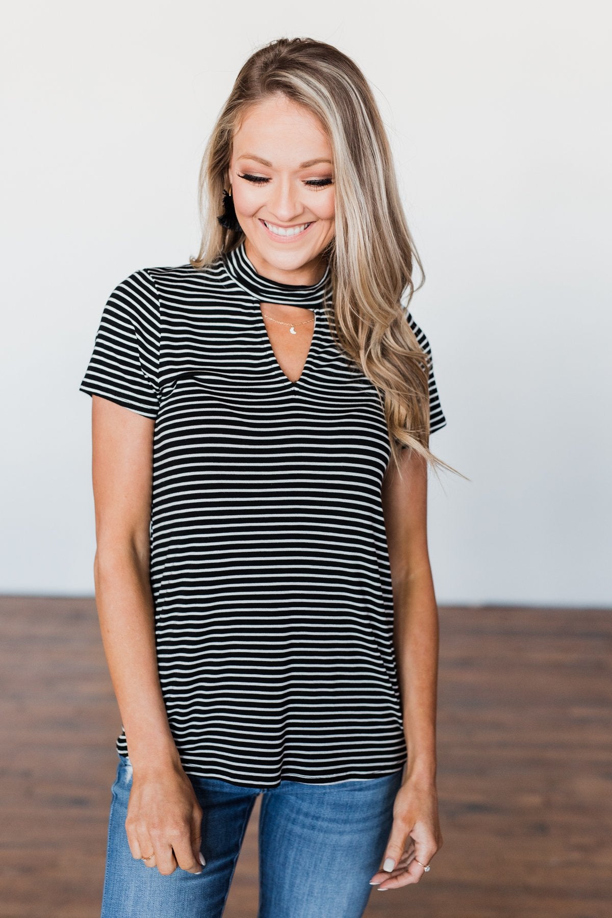 Learning To Fly Striped Keyhole Top- Black & Ivory