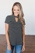 Learning To Fly Striped Keyhole Top- Black & Ivory
