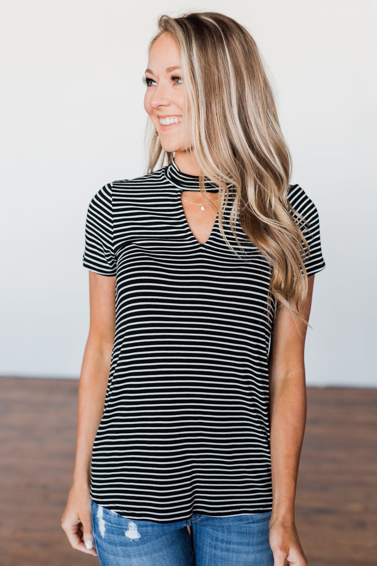 Learning To Fly Striped Keyhole Top- Black & Ivory