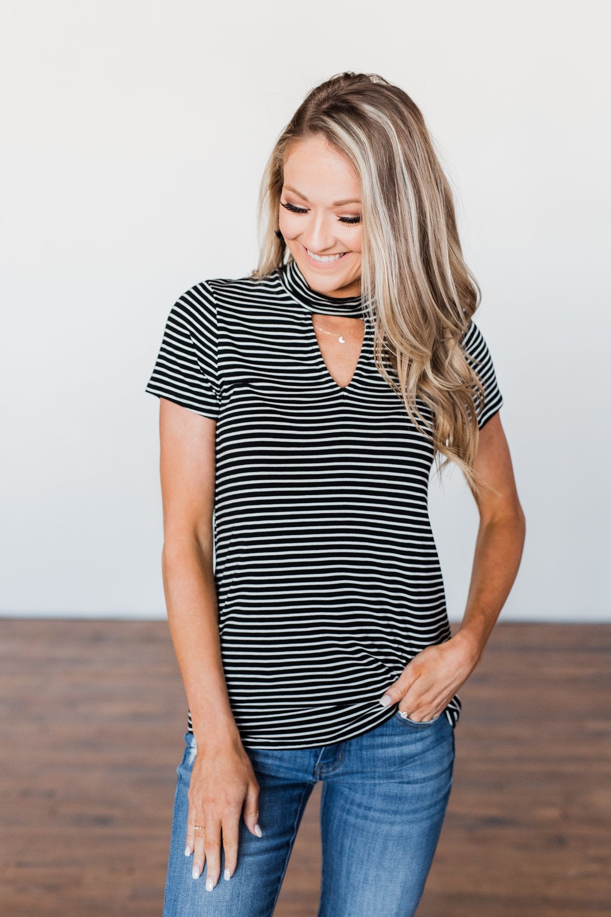 Learning To Fly Striped Keyhole Top- Black & Ivory