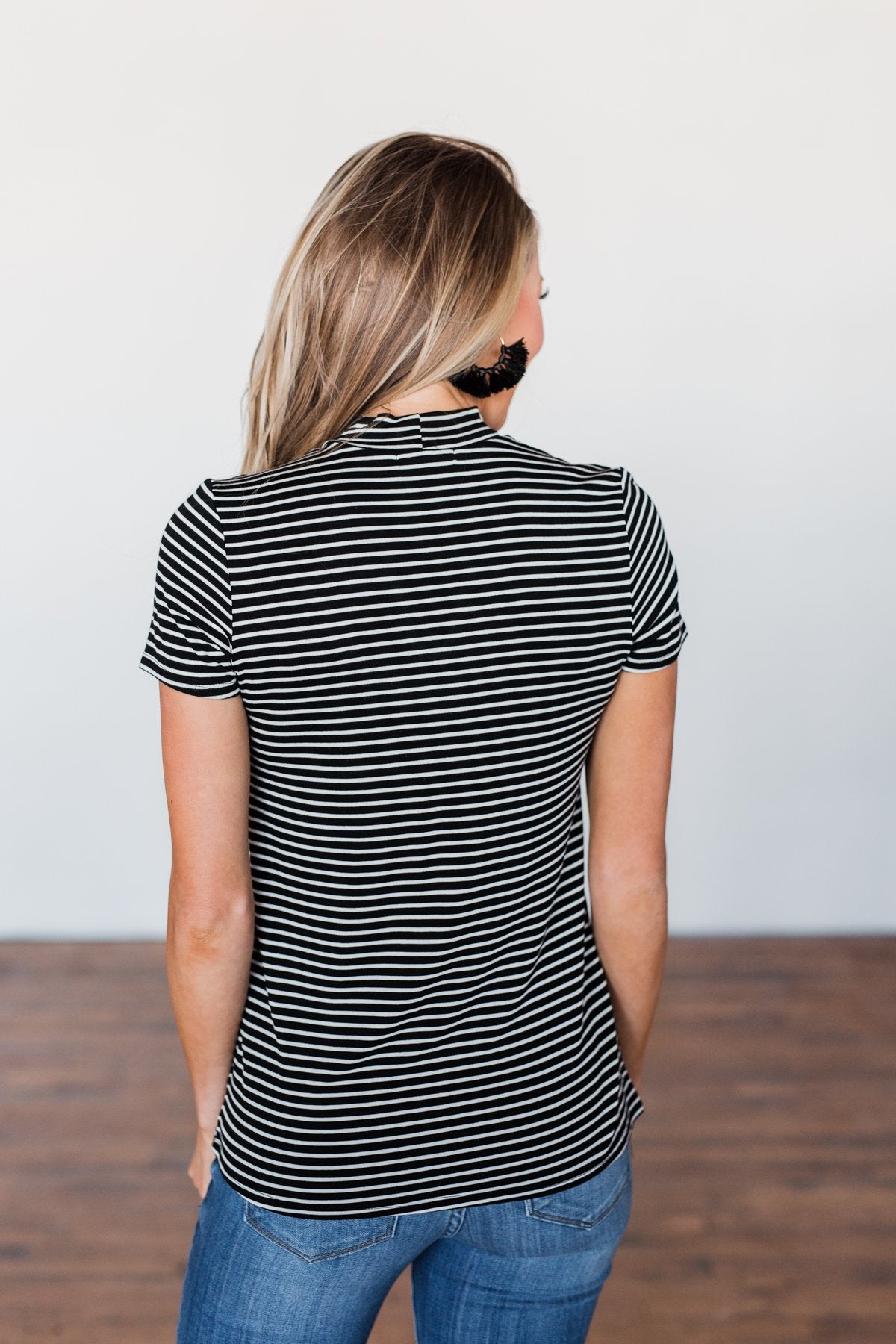 Learning To Fly Striped Keyhole Top- Black & Ivory