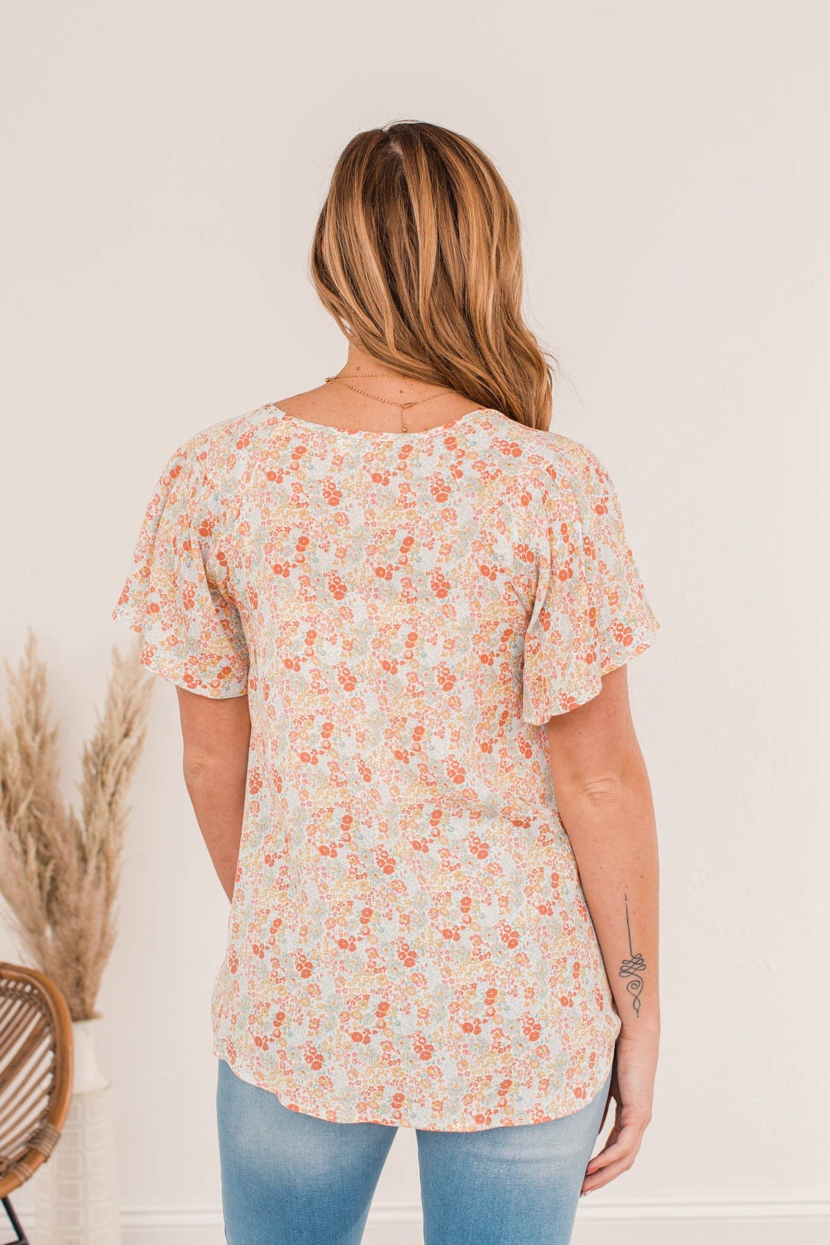 Fluttering Butterflies Floral Top- Coral