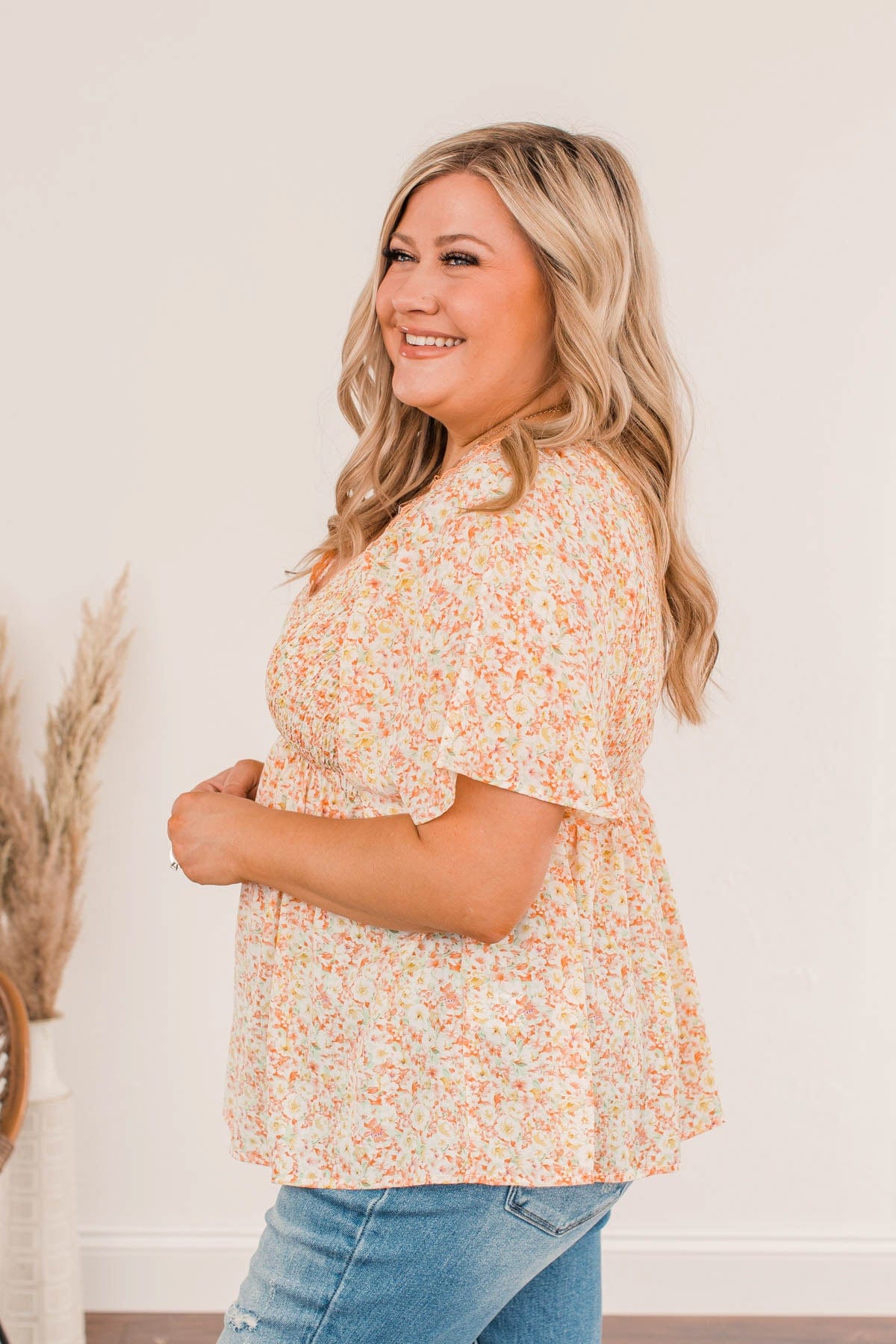 Blooming Lilies Smocked Blouse- Peach