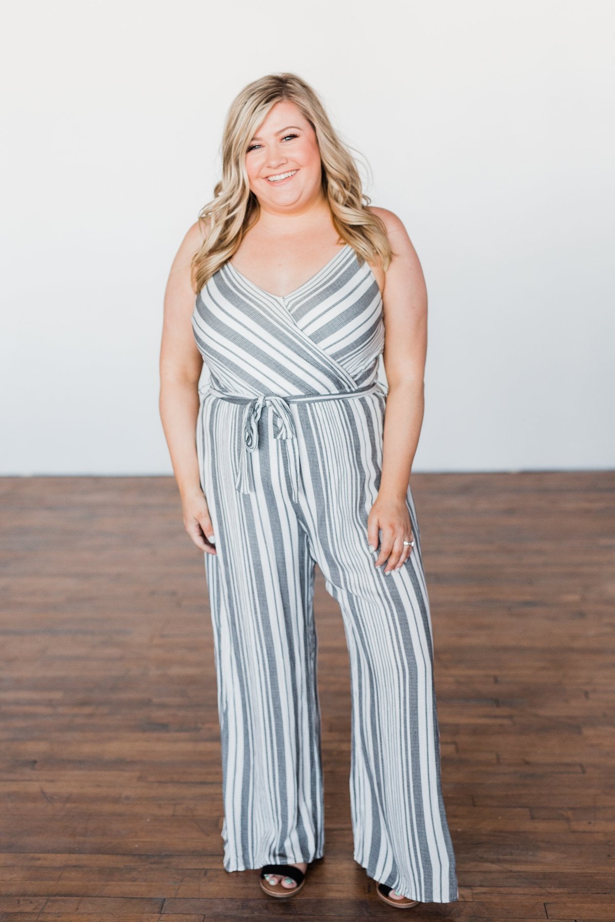 The Day Is Calling Striped Jumpsuit- Black & Ivory