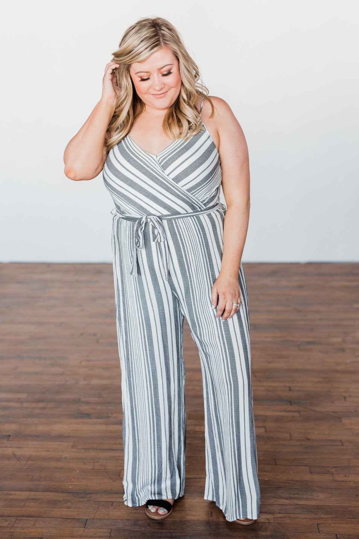 The Day Is Calling Striped Jumpsuit- Black & Ivory