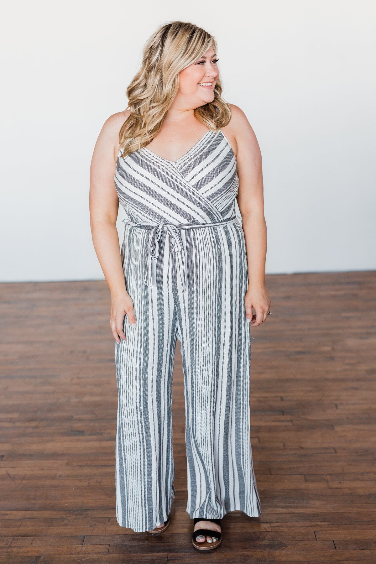 The Day Is Calling Striped Jumpsuit- Black & Ivory
