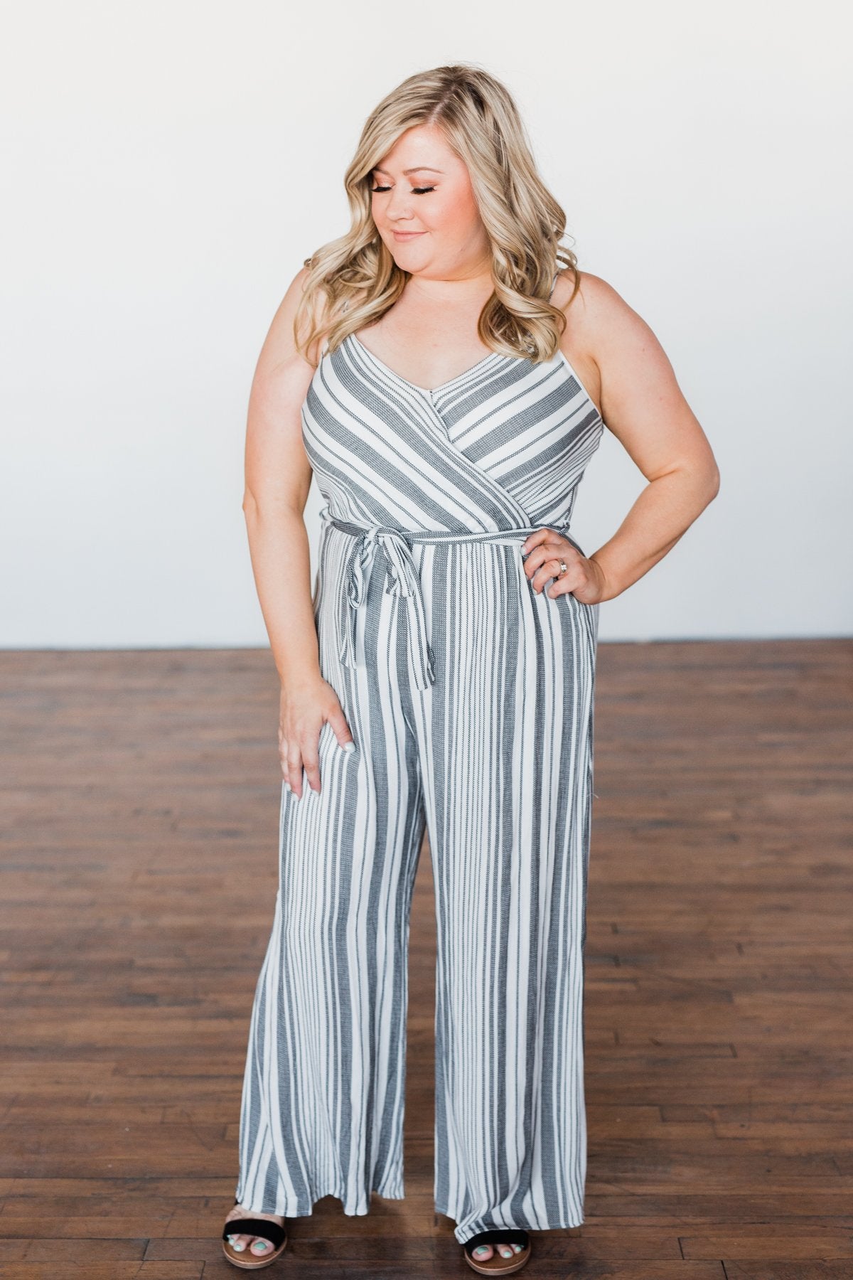 The Day Is Calling Striped Jumpsuit- Black & Ivory