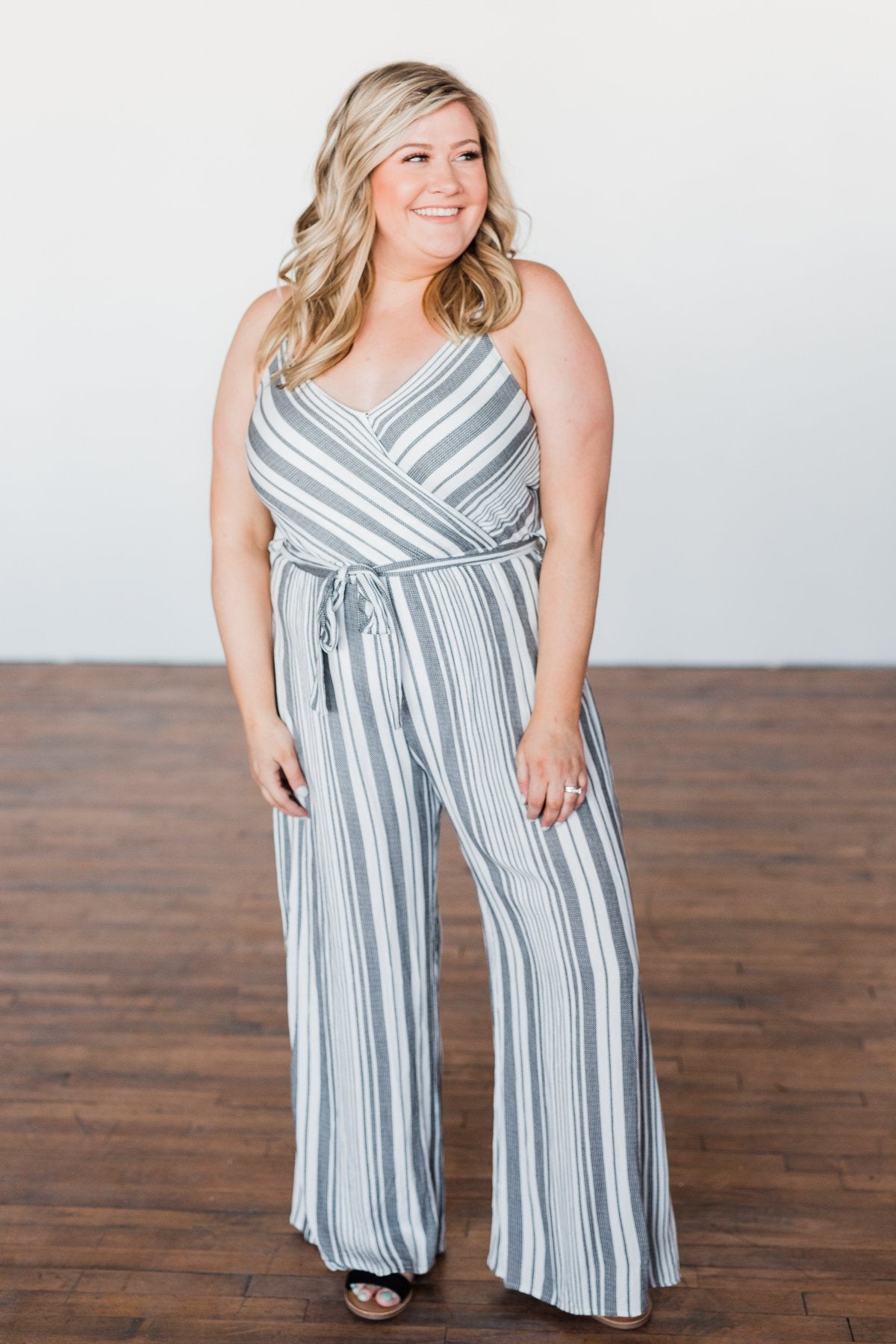 The Day Is Calling Striped Jumpsuit- Black & Ivory