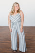 The Day Is Calling Striped Jumpsuit- Black & Ivory