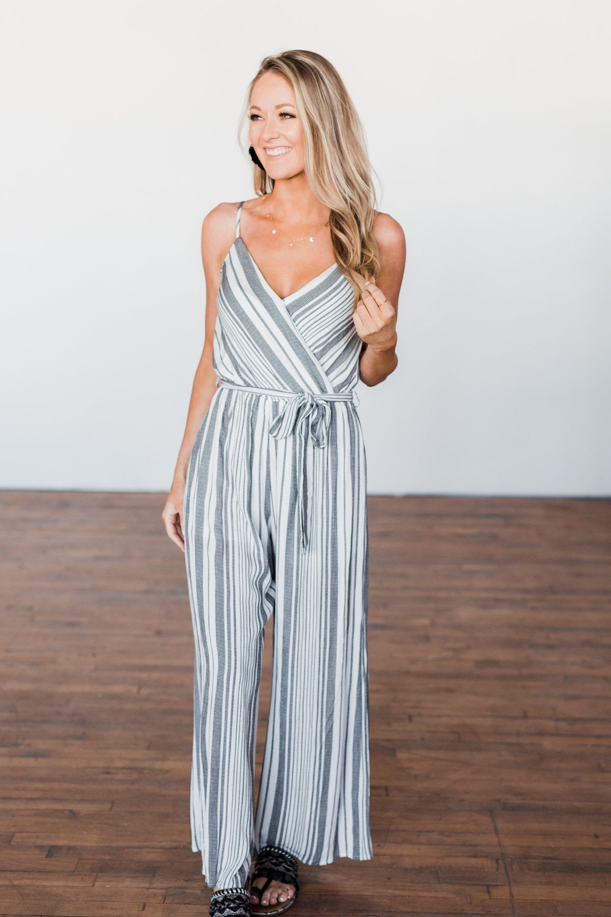 The Day Is Calling Striped Jumpsuit- Black & Ivory