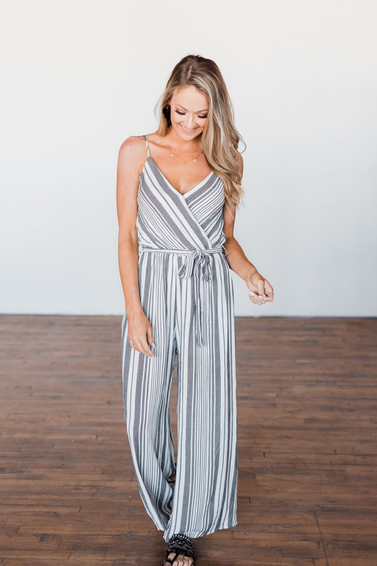 The Day Is Calling Striped Jumpsuit- Black & Ivory