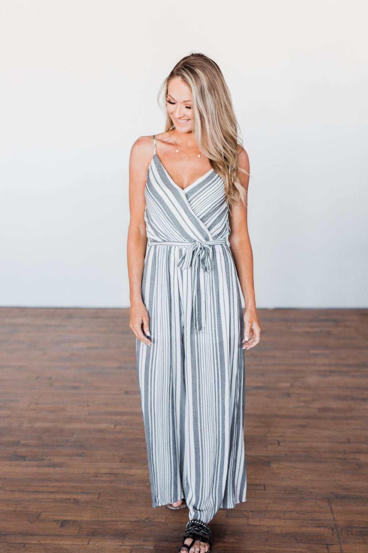 The Day Is Calling Striped Jumpsuit- Black & Ivory