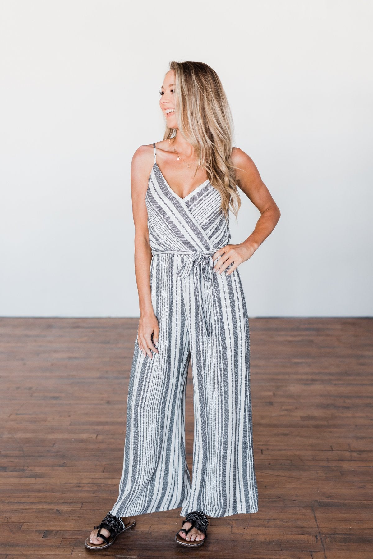 The Day Is Calling Striped Jumpsuit- Black & Ivory