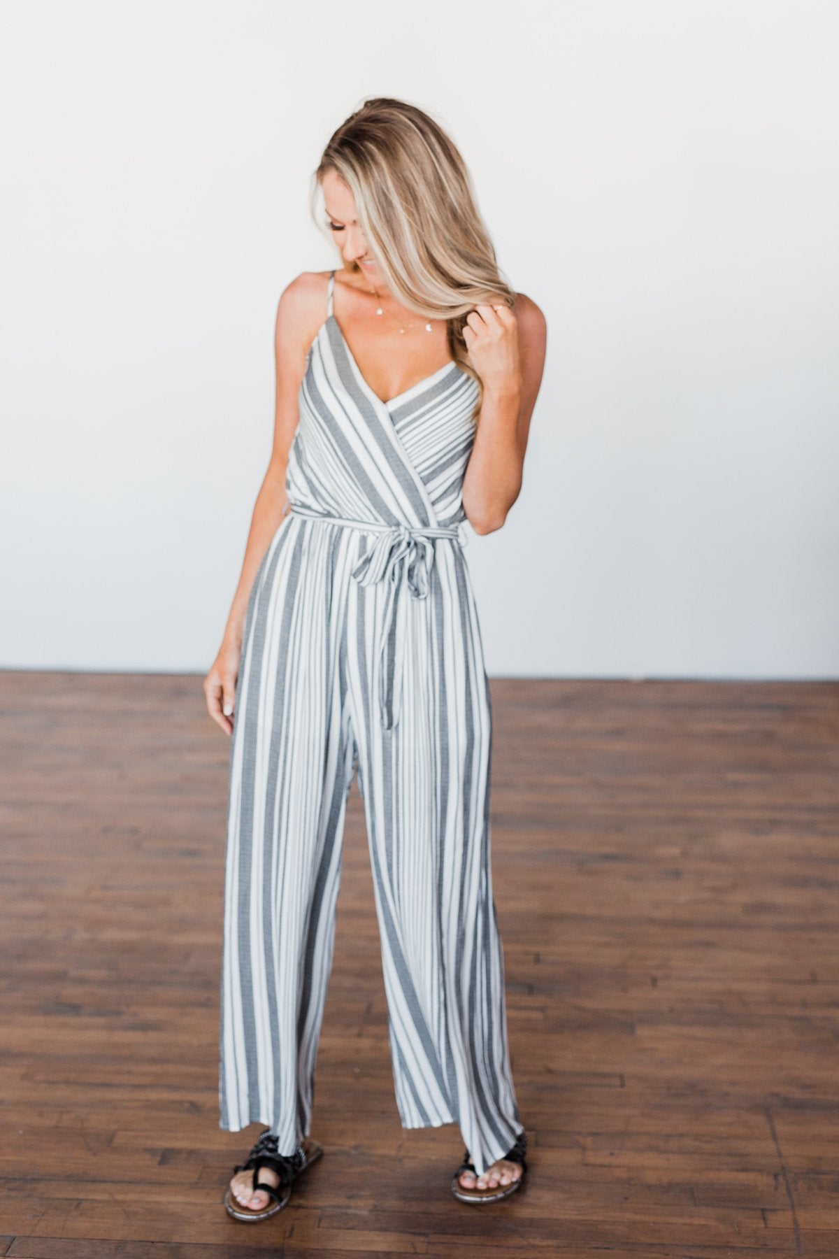 The Day Is Calling Striped Jumpsuit- Black & Ivory