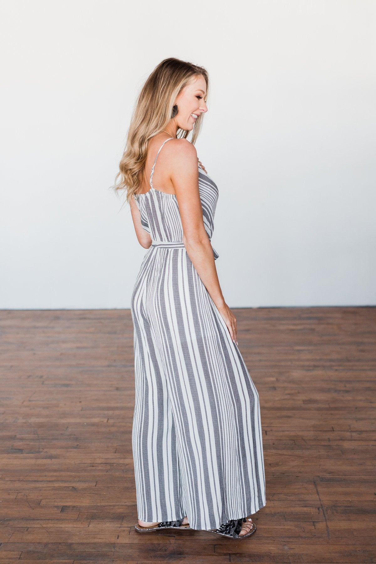 The Day Is Calling Striped Jumpsuit- Black & Ivory