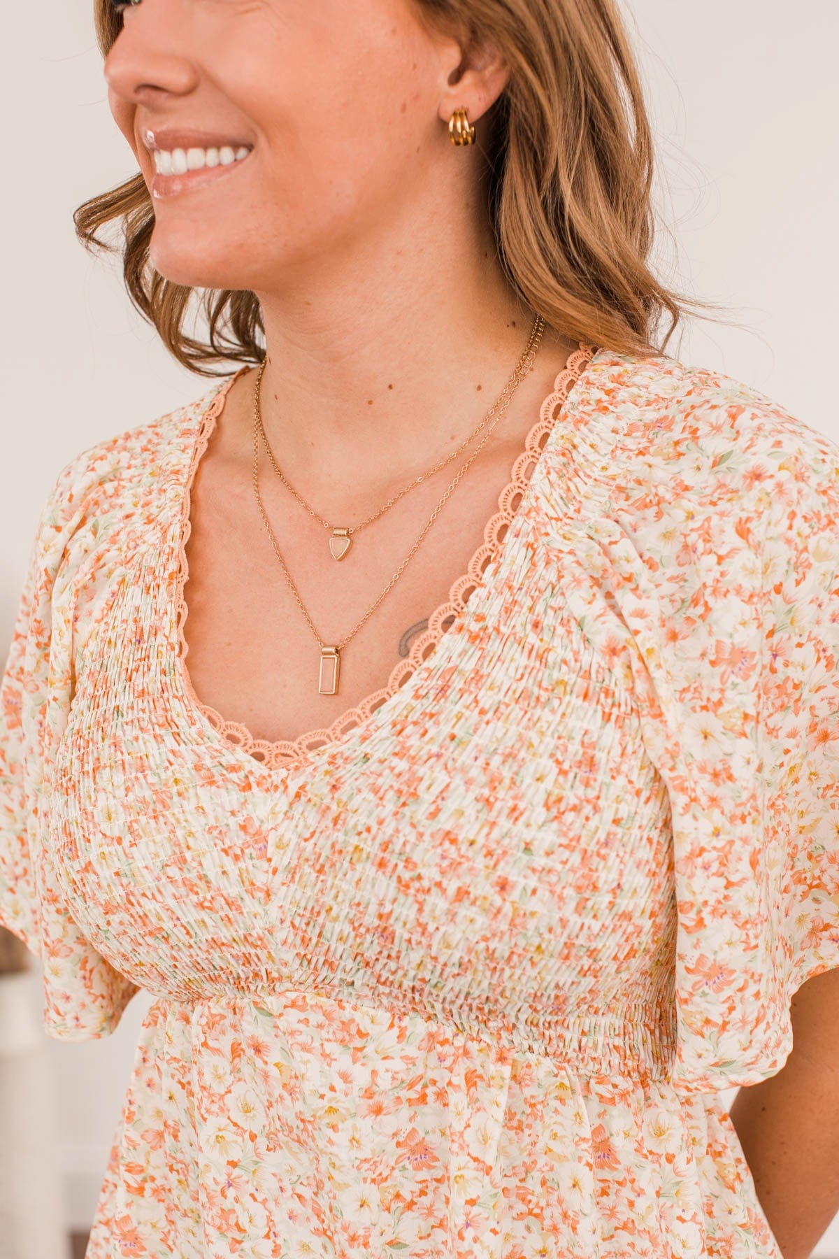 Unmistakable Grace 2 Tiered Necklace- Pink Marble & Gold