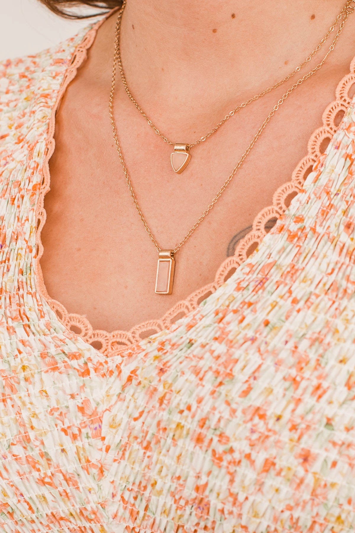 Unmistakable Grace 2 Tiered Necklace- Pink Marble & Gold