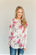 Near & Dear Wishes Floral Drawstring Hoodie- Off-White