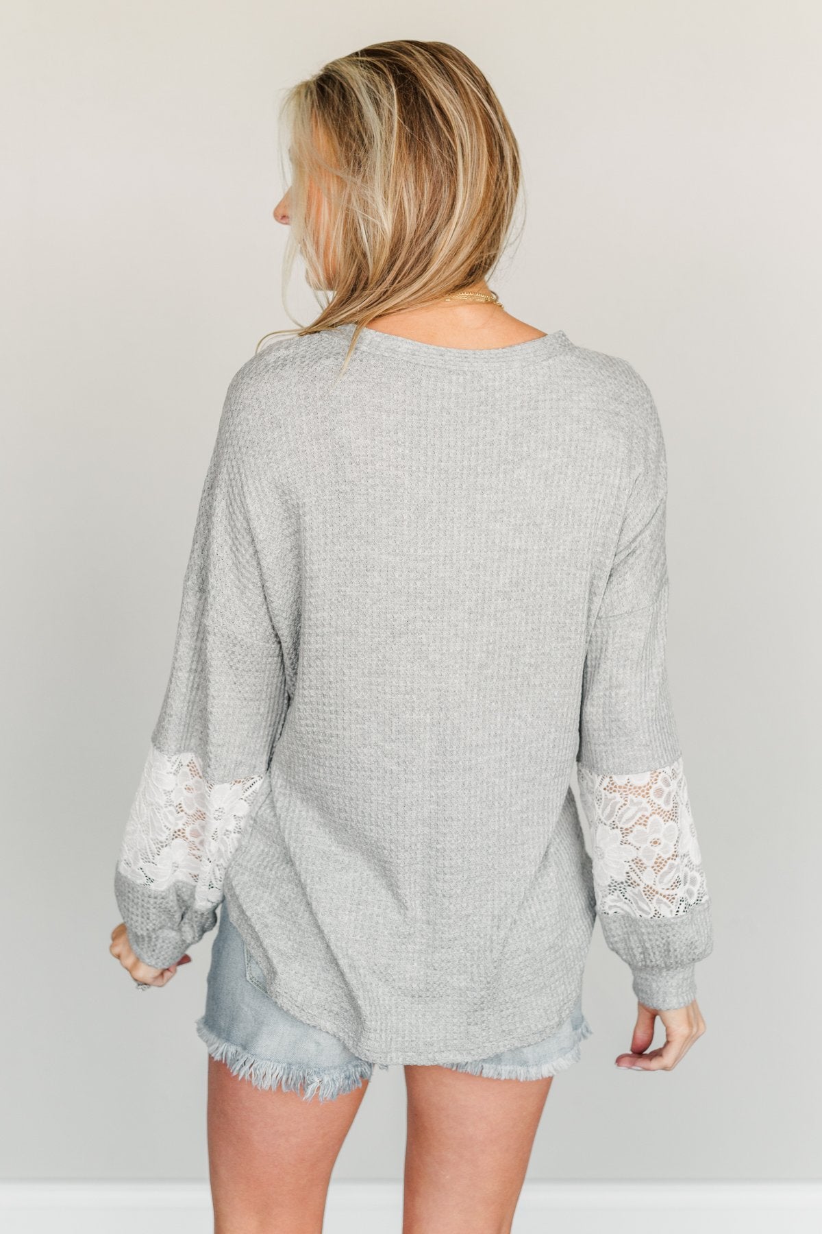 Every Moment Matters Knit Pocket Top- Grey