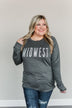 "Midwest" Long Sleeve Graphic Top- Charcoal