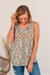 She's A Natural Floral Tank Top- Dusty Teal