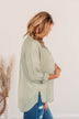 Stay In Touch Button Down Top- Sage