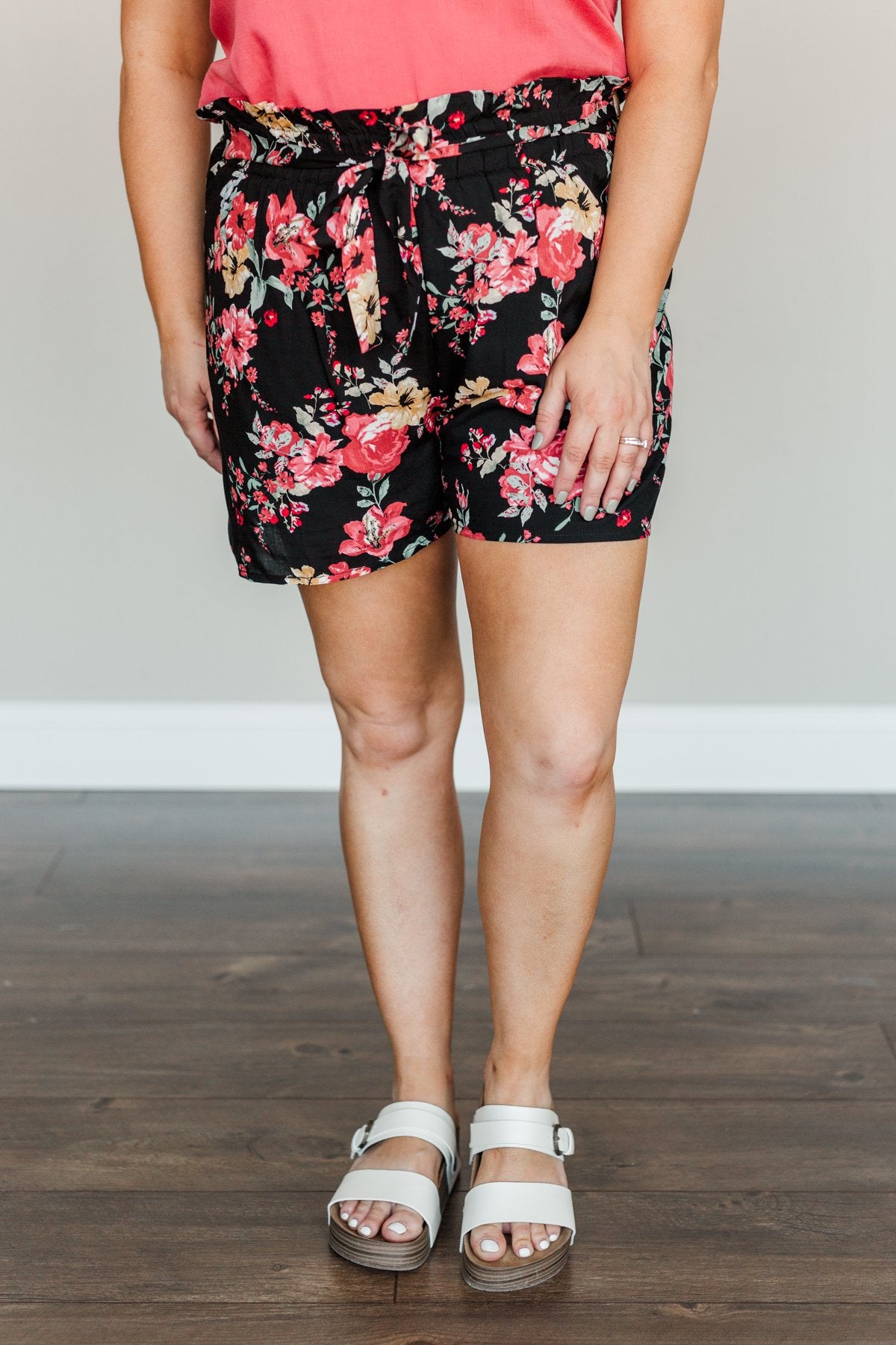 Fields Of Flowers Floral Print Shorts- Black