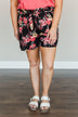 Fields Of Flowers Floral Print Shorts- Black