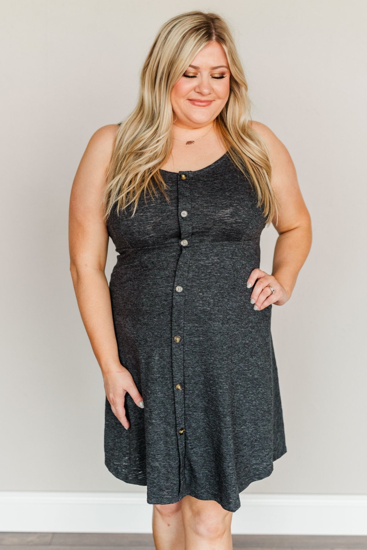 Sunshine Serenity Sleeveless Dress- Heathered Black