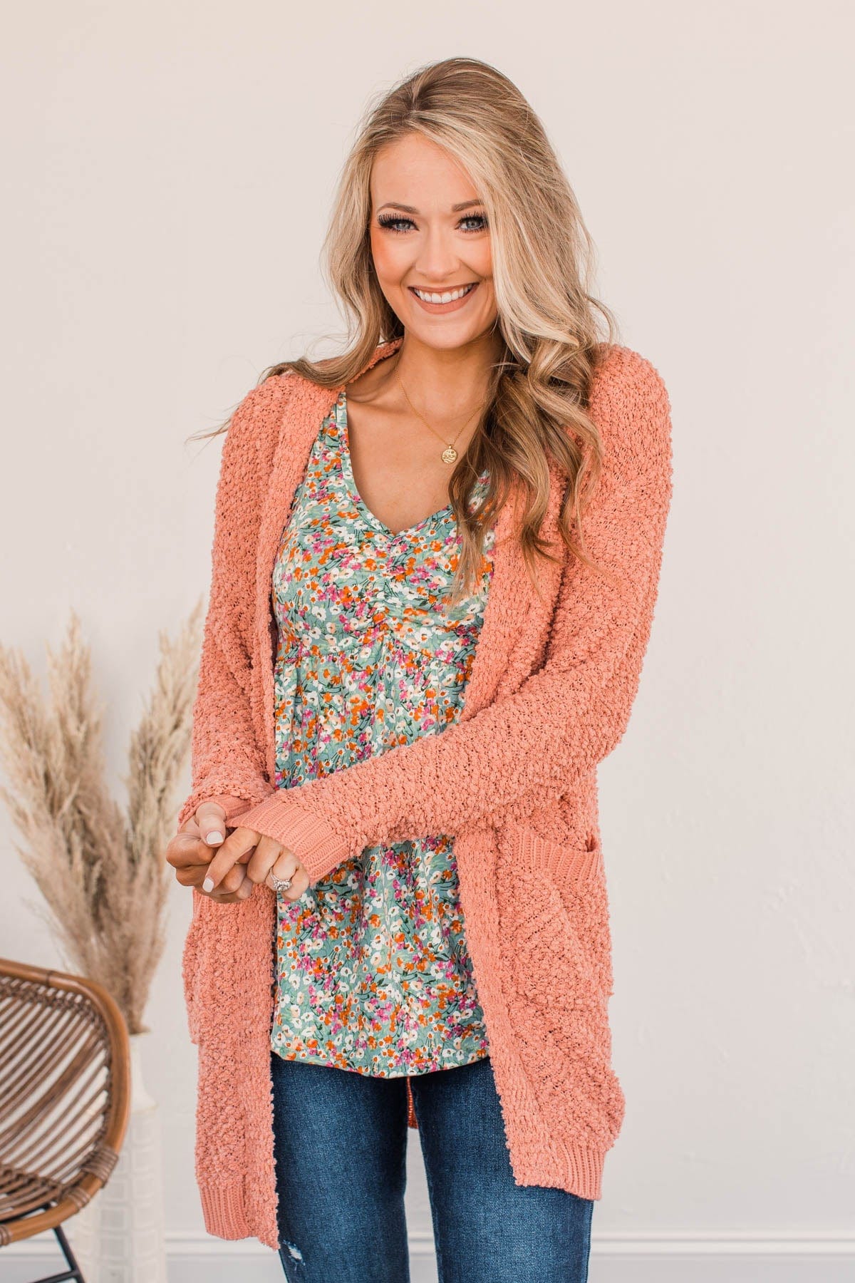 She's A Natural Floral Tank Top- Dusty Teal